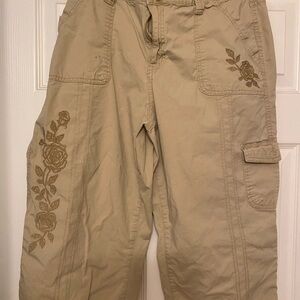 St. John's Bay Tan Capris with Rose Embroidery
